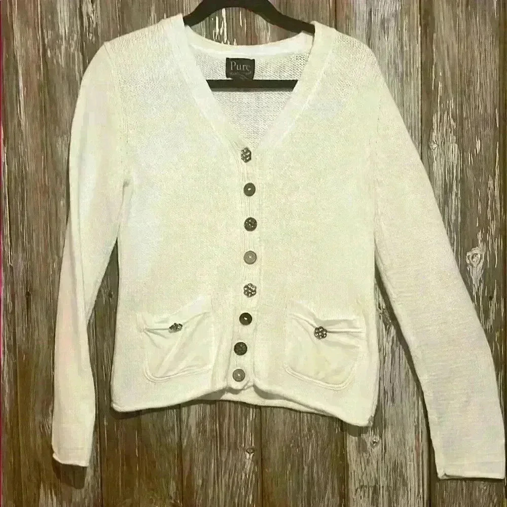 Pur White Button-Up Sweater
